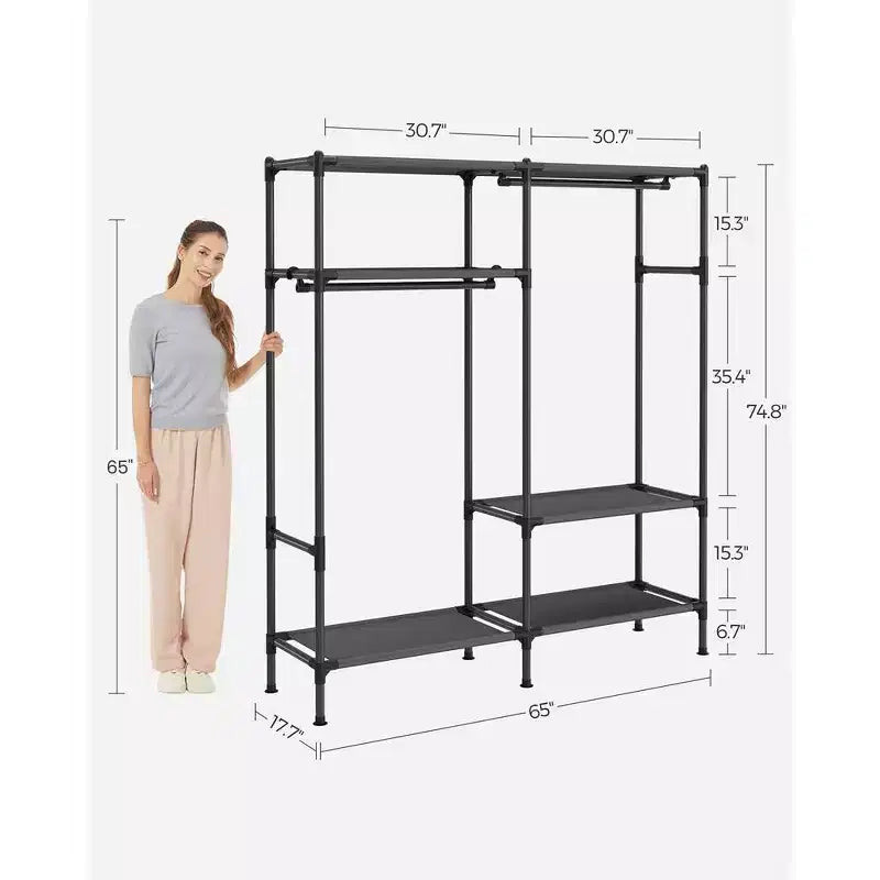 Portant à Vêtements Robuste 165 cm Armoire Autonome Portable avec Barres de Suspension et Étagères Charge Totale 110 kg Noir