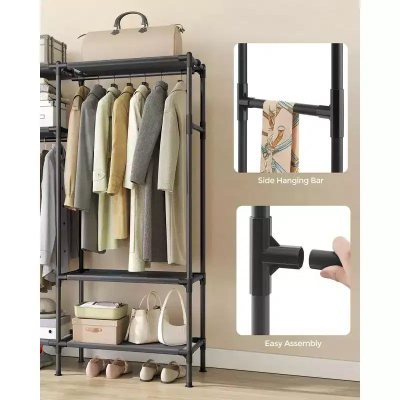 Portant à Vêtements Robuste 165 cm Armoire Autonome Portable avec Barres de Suspension et Étagères Charge Totale 110 kg Noir
