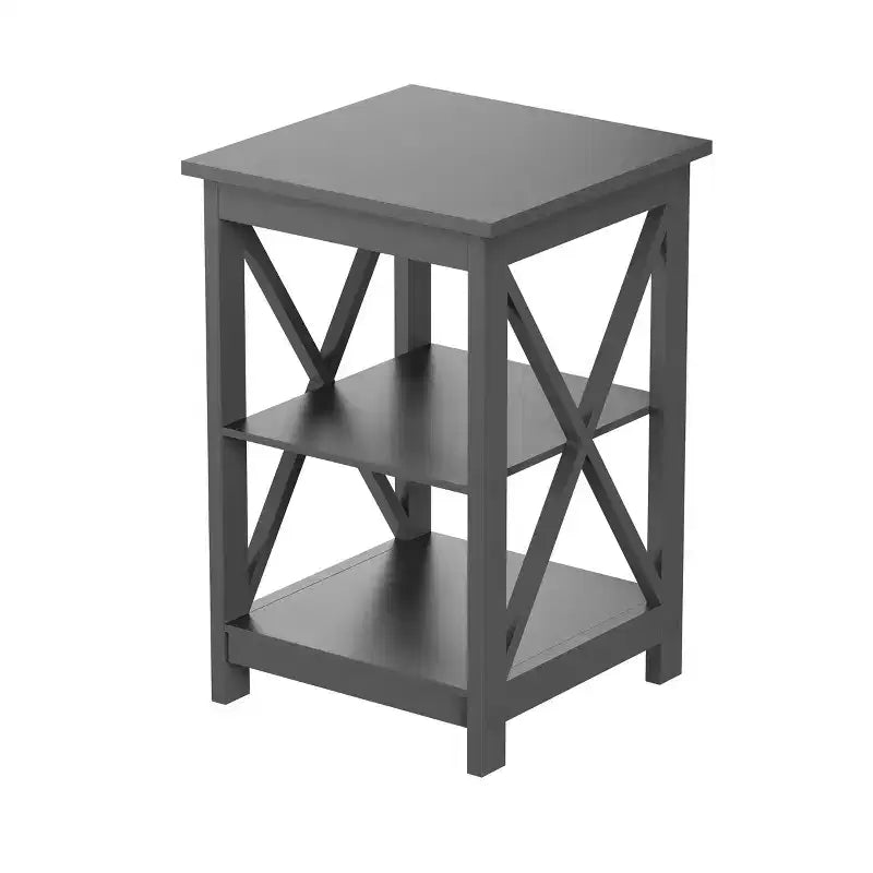 Table d'appoint en bois à deux étagères et pieds en croix
