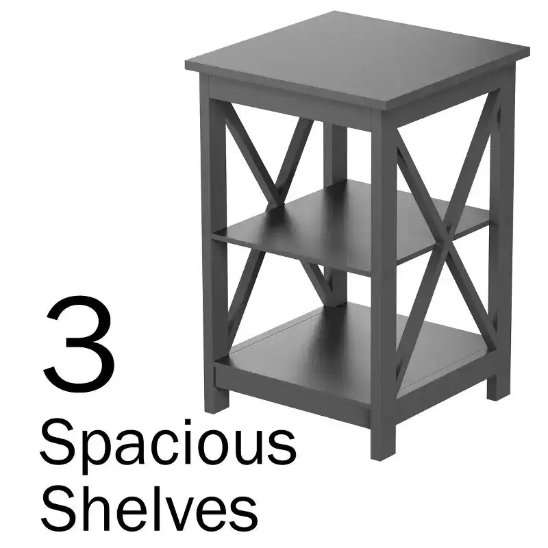 Table d'appoint en bois à deux étagères et pieds en croix