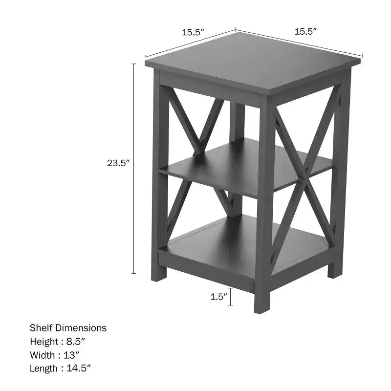 Table d'appoint en bois à deux étagères et pieds en croix