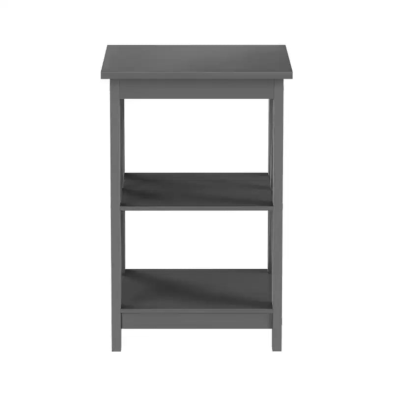 Table d'appoint en bois à deux étagères et pieds en croix
