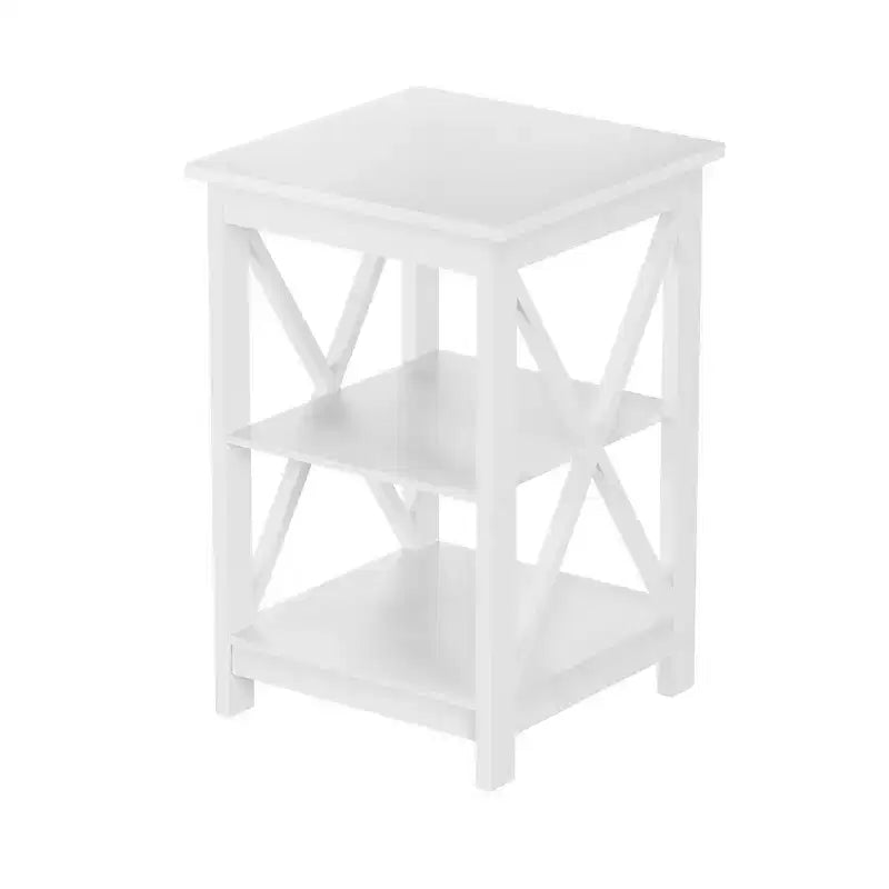 Table d'appoint en bois à deux étagères et pieds en croix