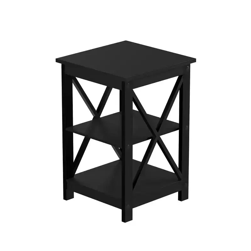 Table d'appoint en bois à deux étagères et pieds en croix