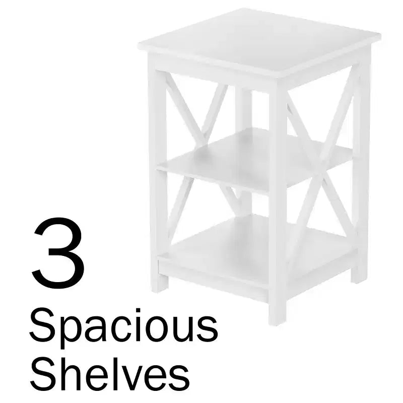 Table d'appoint en bois à deux étagères et pieds en croix