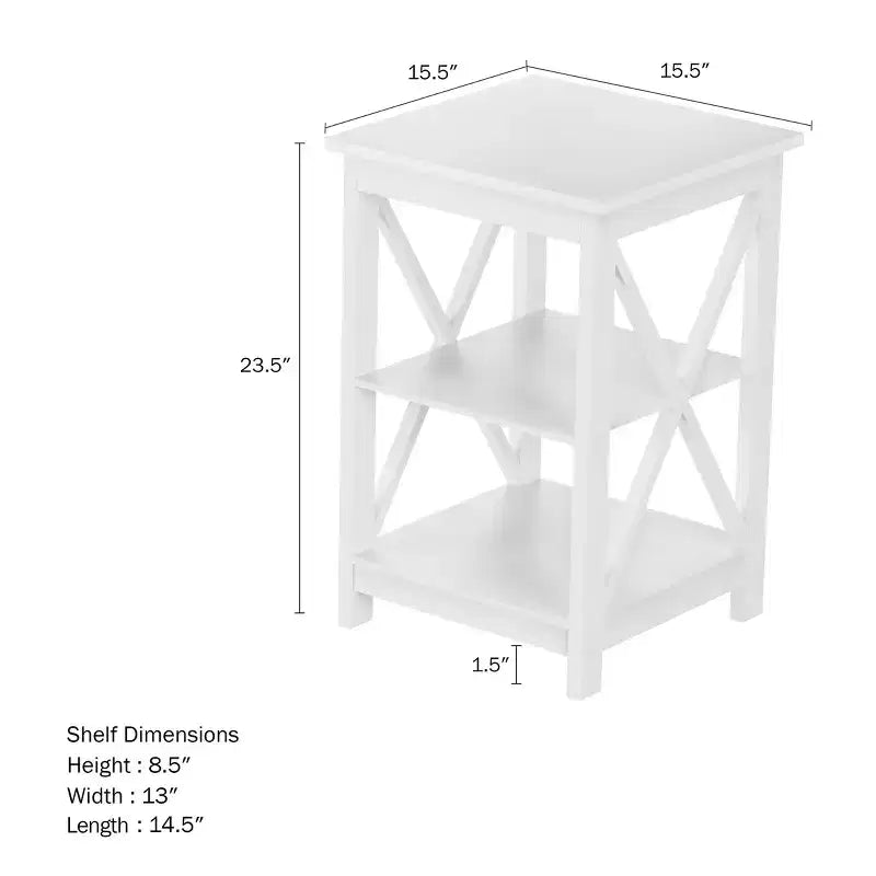 Table d'appoint en bois à deux étagères et pieds en croix