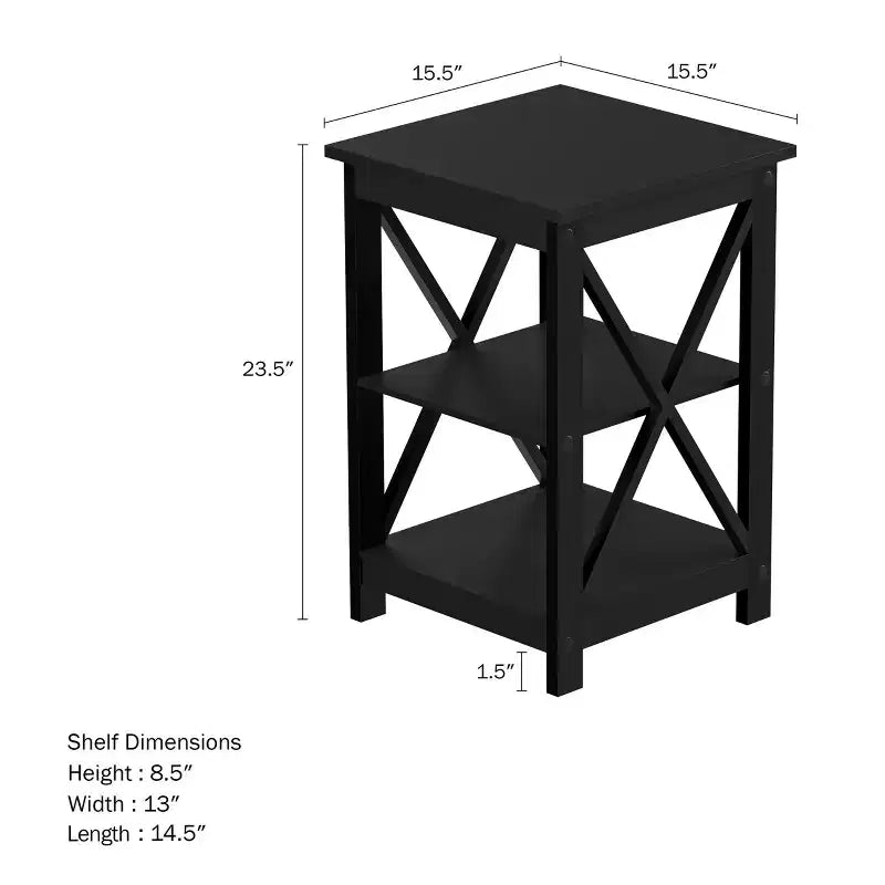 Table d'appoint en bois à deux étagères et pieds en croix