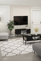 Meuble TV console multimédia de milieu de siècle avec 2 armoires et étagères ouvertes pour TV jusqu'à 50 pouces, Espresso