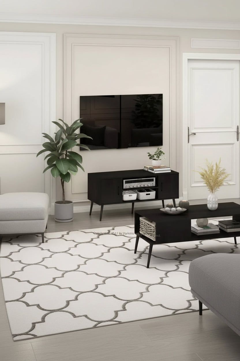 Meuble TV console multimédia de milieu de siècle avec 2 armoires et étagères ouvertes pour TV jusqu'à 50 pouces, Espresso