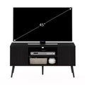 Meuble TV console multimédia de milieu de siècle avec 2 armoires et étagères ouvertes pour TV jusqu'à 50 pouces, Espresso