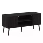 Meuble TV console multimédia de milieu de siècle avec 2 armoires et étagères ouvertes pour TV jusqu'à 50 pouces, Espresso