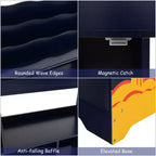 Meuble de rangement 3-en-1 pour jouets avec étagère à livres et meuble de rangement, blanc/bleu