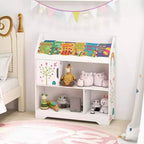Meuble de rangement 3-en-1 pour jouets avec étagère à livres et meuble de rangement, blanc/bleu