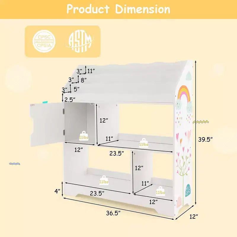 Meuble de rangement 3-en-1 pour jouets avec étagère à livres et meuble de rangement, blanc/bleu
