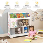 Meuble de rangement 3-en-1 pour jouets avec étagère à livres et meuble de rangement, blanc/bleu