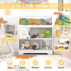 Meuble de rangement 3-en-1 pour jouets avec étagère à livres et meuble de rangement, blanc/bleu