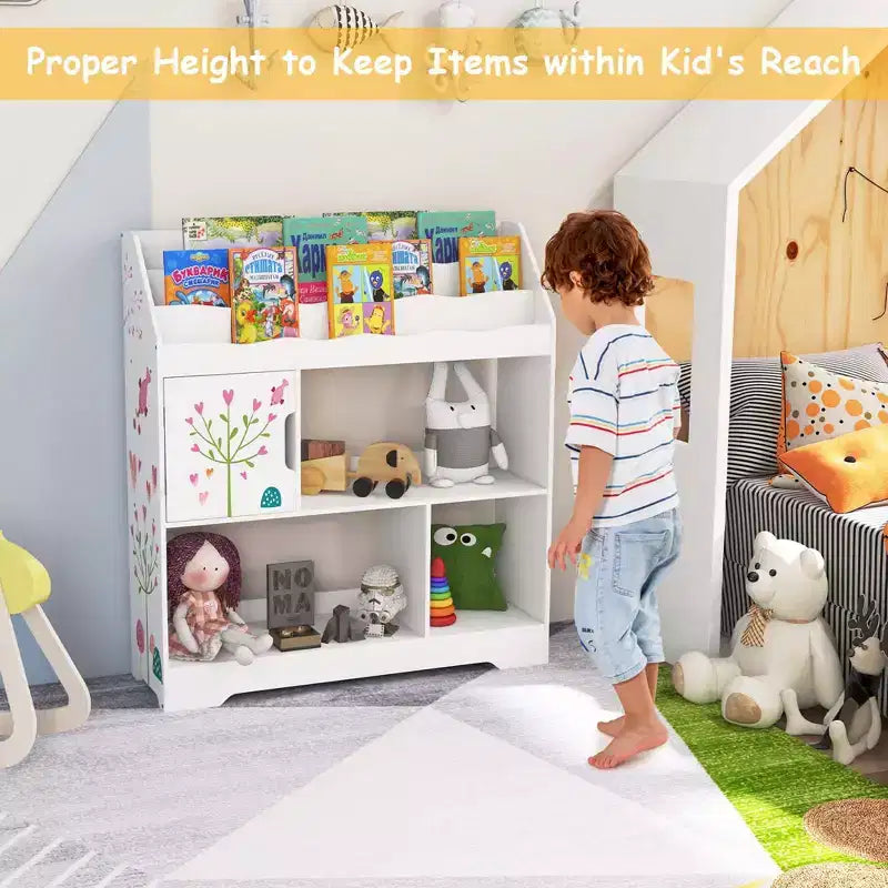 Meuble de rangement 3-en-1 pour jouets avec étagère à livres et meuble de rangement, blanc/bleu
