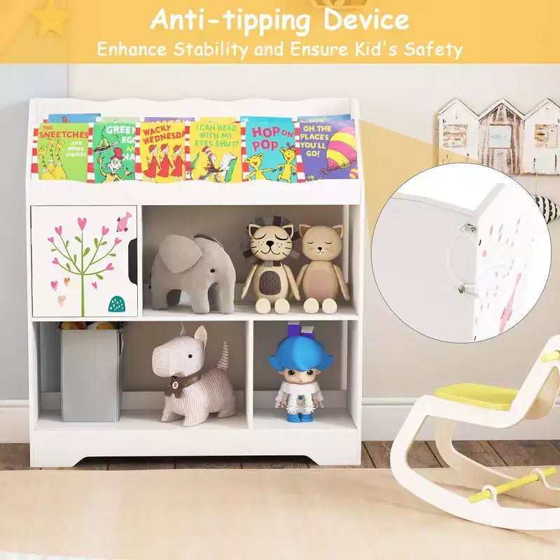 Meuble de rangement 3-en-1 pour jouets avec étagère à livres et meuble de rangement, blanc/bleu