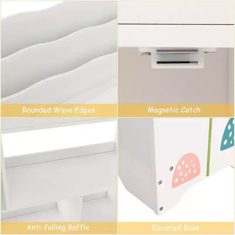 Meuble de rangement 3-en-1 pour jouets avec étagère à livres et meuble de rangement, blanc/bleu