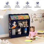 Meuble de rangement 3-en-1 pour jouets avec étagère à livres et meuble de rangement, blanc/bleu
