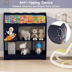Meuble de rangement 3-en-1 pour jouets avec étagère à livres et meuble de rangement, blanc/bleu