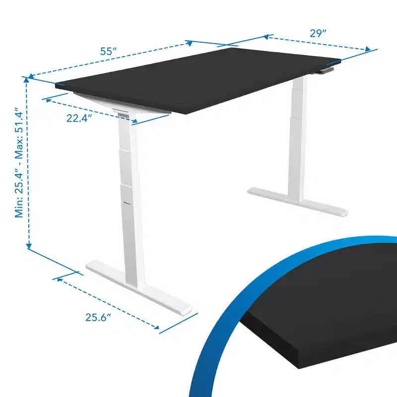 Bureau électrique assis-debout à double moteur avec plateau de 140 cm, noir et blanc