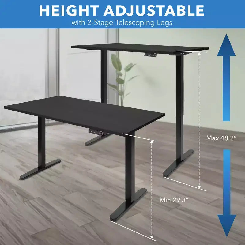 Bureau électrique réglable en hauteur avec deux moteurs, plateau de 140 cm, noir