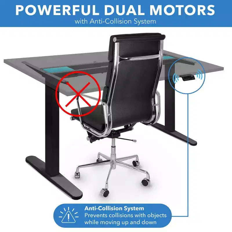 Bureau électrique réglable en hauteur avec deux moteurs, plateau de 140 cm, noir