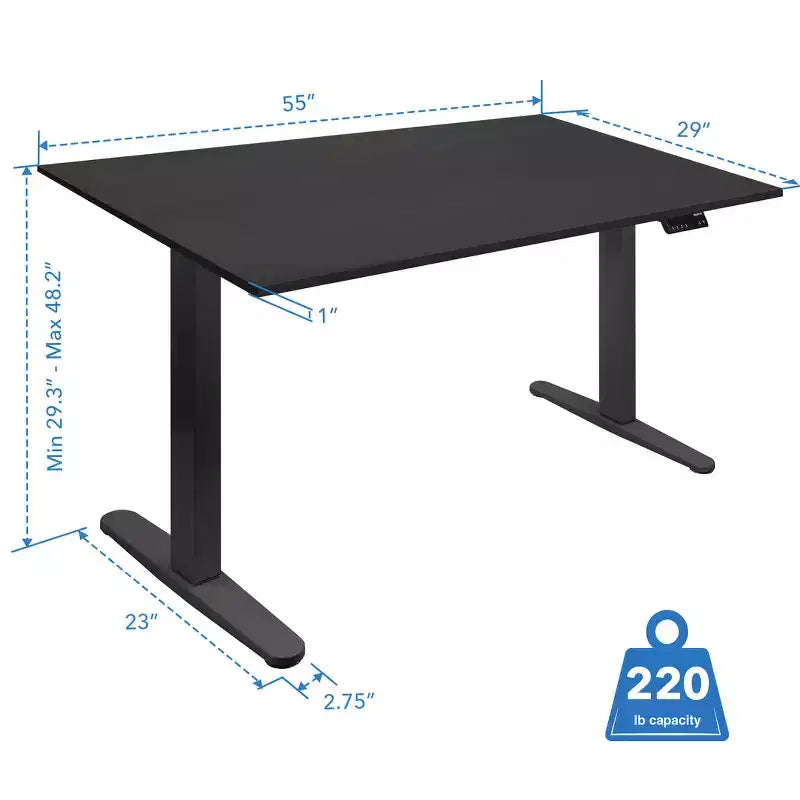 Bureau électrique réglable en hauteur avec deux moteurs, plateau de 140 cm, noir