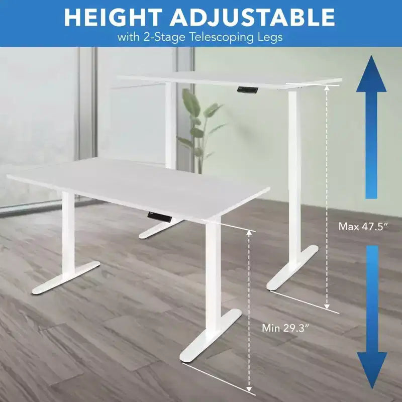 Bureau électrique réglable en hauteur avec plateau de 122 cm, blanc