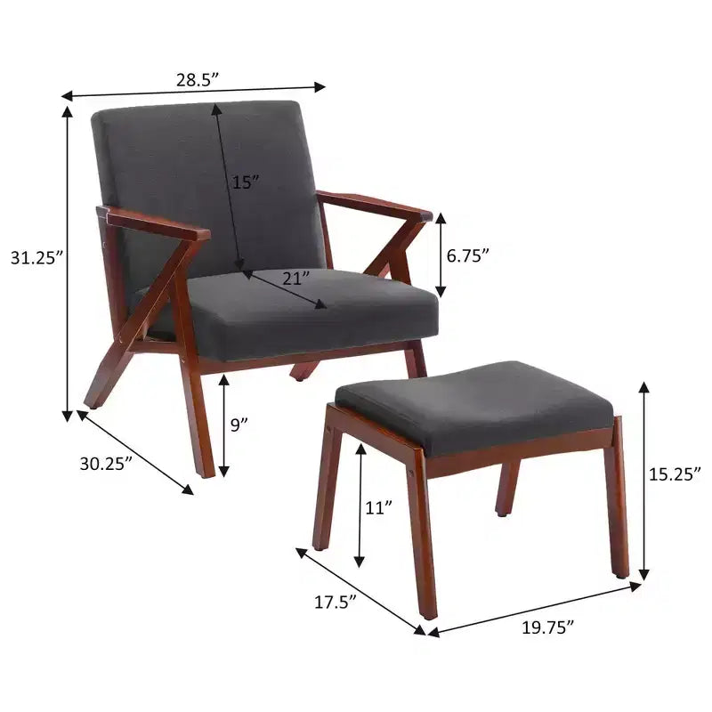 Fauteuil de salon de style moderne du milieu du siècle (avec pouf)