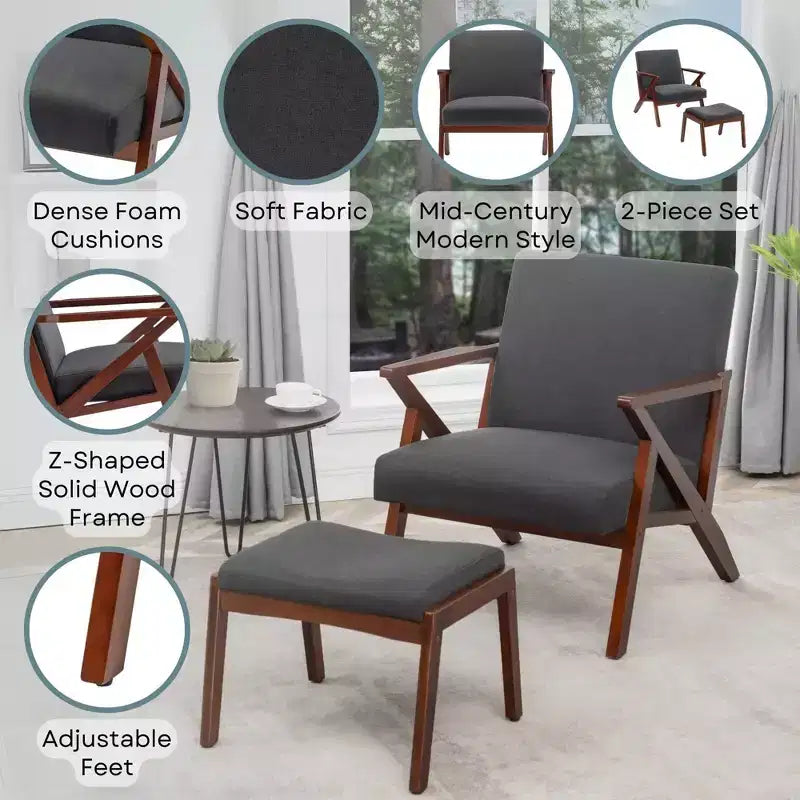 Fauteuil de salon de style moderne du milieu du siècle (avec pouf)