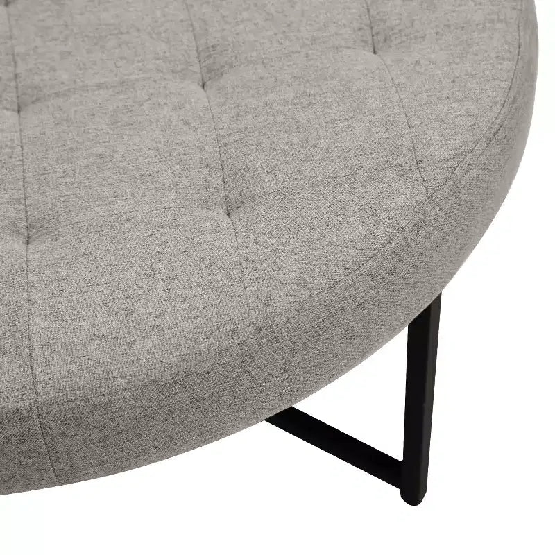 Pouf rond touffeté en coton et lin de 34 po (avec cadre en métal)
