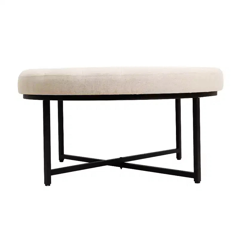 Pouf rond touffeté en coton et lin de 34 po (avec cadre en métal)