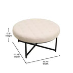 Pouf rond touffeté en coton et lin de 34 po (avec cadre en métal)