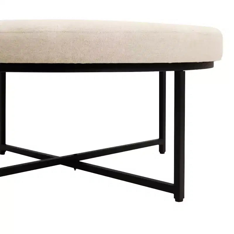 Pouf rond touffeté en coton et lin de 34 po (avec cadre en métal)