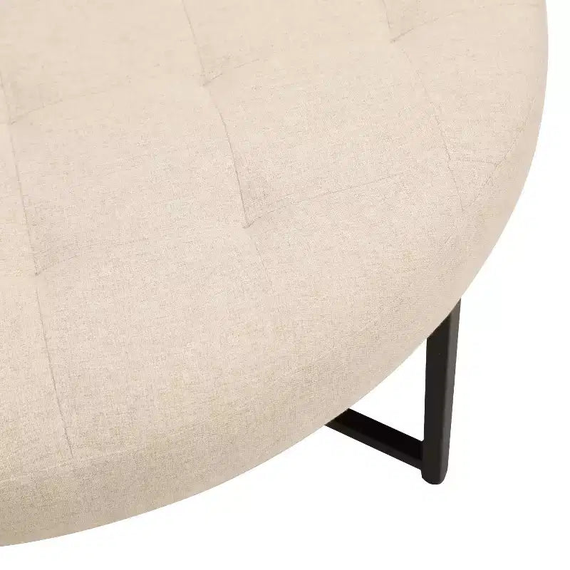 Pouf rond touffeté en coton et lin de 34 po (avec cadre en métal)