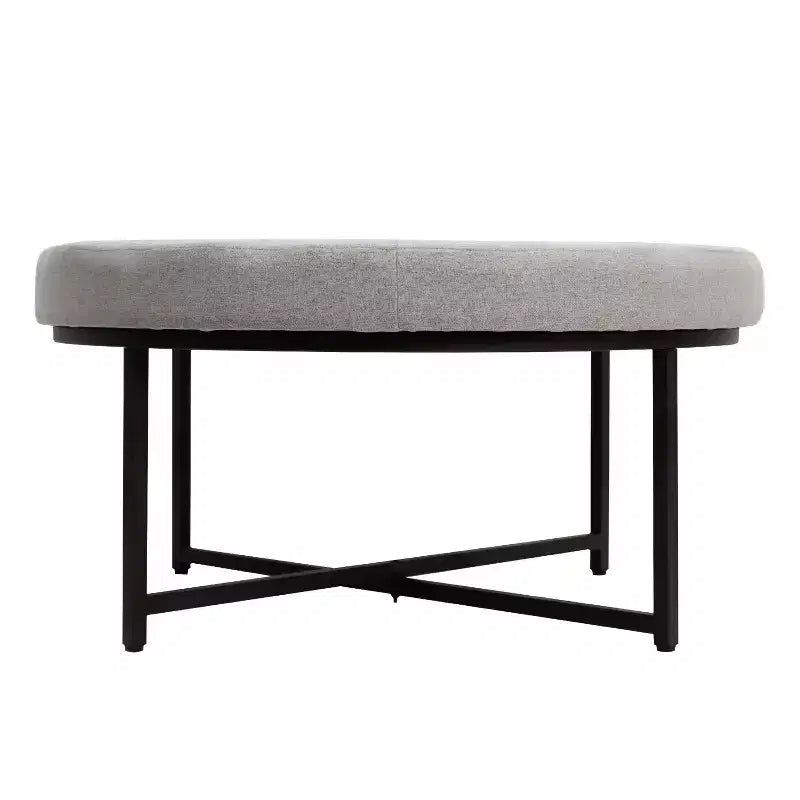 Pouf rond touffeté en coton et lin de 34 po (avec cadre en métal)