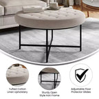 Pouf rond touffeté en coton et lin de 34 po (avec cadre en métal)