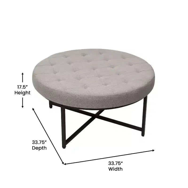 Pouf rond touffeté en coton et lin de 34 po (avec cadre en métal)
