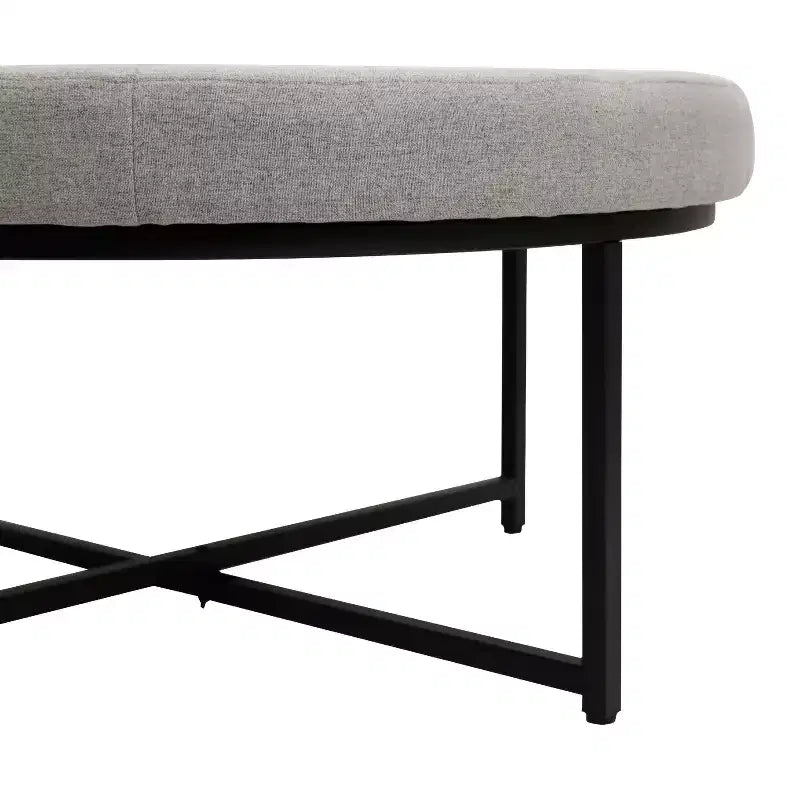 Pouf rond touffeté en coton et lin de 34 po (avec cadre en métal)