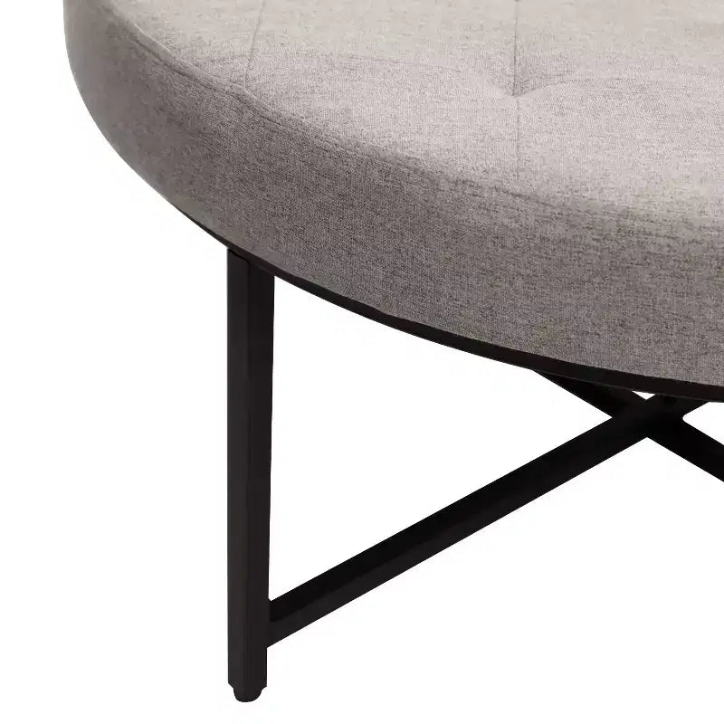 Pouf rond touffeté en coton et lin de 34 po (avec cadre en métal)