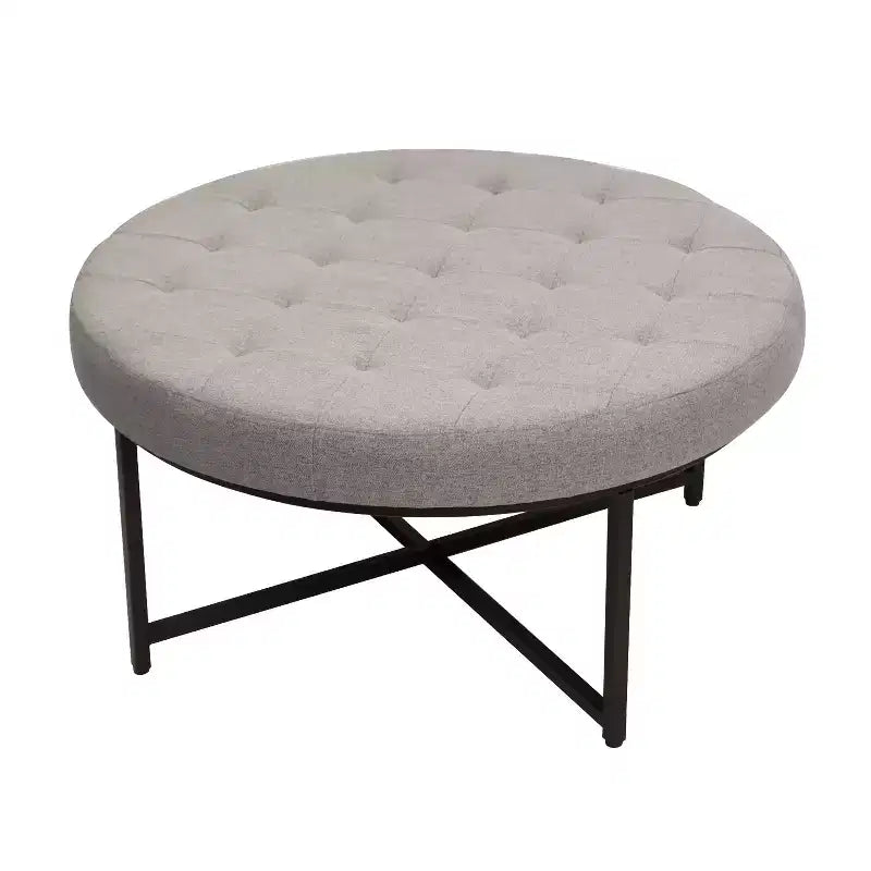 Pouf rond touffeté en coton et lin de 34 po (avec cadre en métal)
