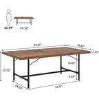 Table à manger de 180 cm pour 6-8 personnes, table de cuisine rectangulaire en bois avec cadre métallique tubulaire pour salle à manger, salon
