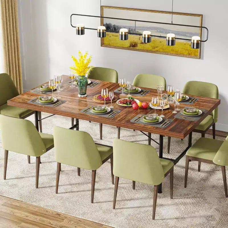 Table à manger de 180 cm pour 6-8 personnes, table de cuisine rectangulaire en bois avec cadre métallique tubulaire pour salle à manger, salon