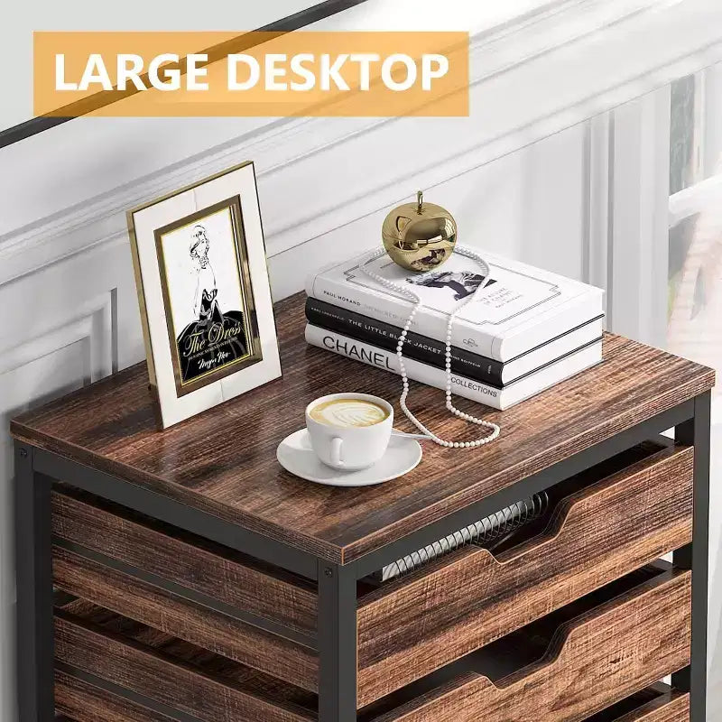 Commode de rangement à 5 tiroirs, meuble de rangement en bois avec roulettes