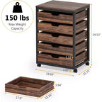Commode de rangement à 5 tiroirs, meuble de rangement en bois avec roulettes