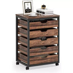 Commode de rangement à 5 tiroirs, meuble de rangement en bois avec roulettes