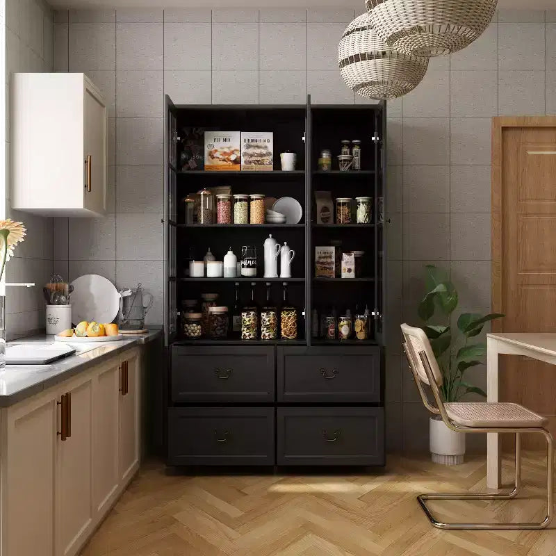 Meuble de rangement avec portes vitrées 120 cm (47,2 po) – Étagère de rangement, buffet de cuisine en bois, noir