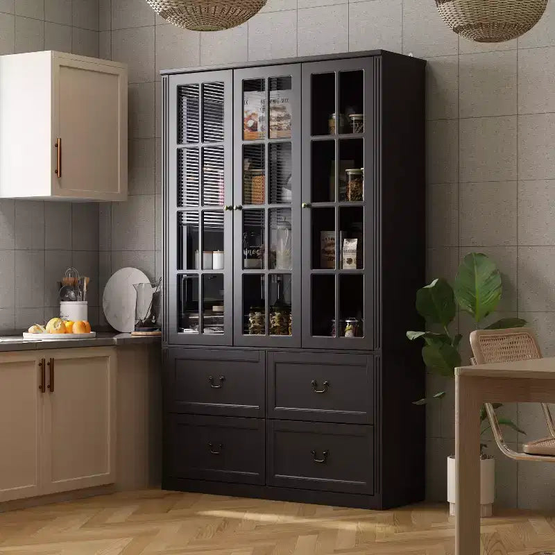 Meuble de rangement avec portes vitrées 120 cm (47,2 po) – Étagère de rangement, buffet de cuisine en bois, noir